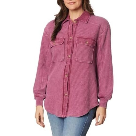 Briggs Tops - Briggs NWT Women's Relaxed Fit Button Long Sleeve Waffle Shirt Dark Pink